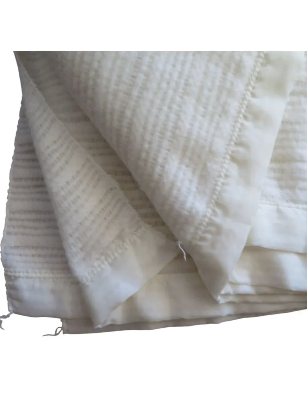 Vintage White Acrylic Waffle Weave Twin Blanket Satin Trim Made in USA